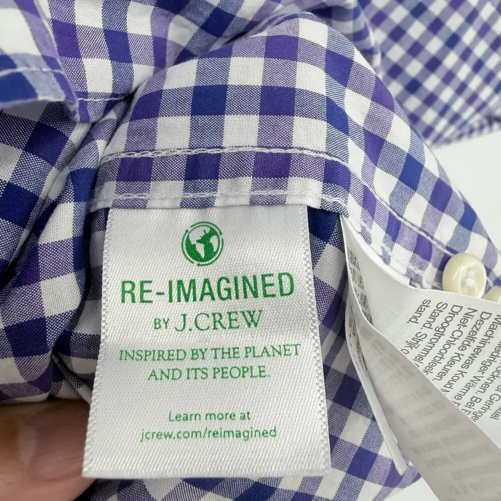 J. Crew Men's Purple & White Check Cotton Casual‎ Shirt Large NWT Men's